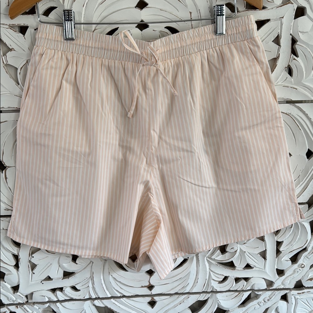 Women's Pink and White Striped Shorts - Express - Medium